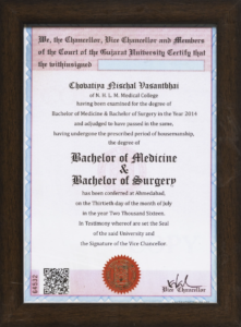 Dr. Nischal Chovatiya Guj Uni MBBS Degree Certi